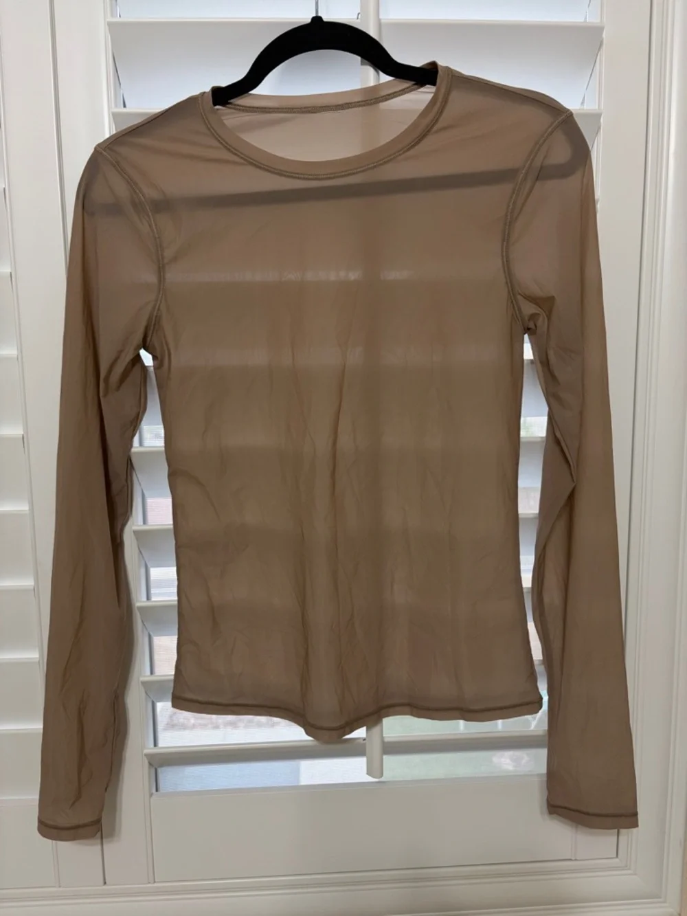 Athleta Apero Mesh Top Long Sleeve Brownstone Sheer in Taupe - Picture 2 of 14